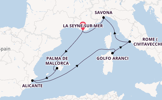 Western Mediterranean from La Seyne-sur-Mer, France with the Costa Pacifica