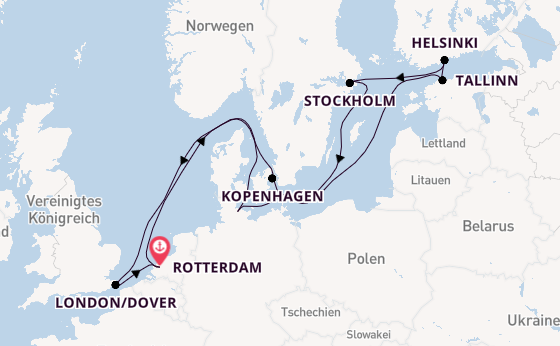 England ab Rotterdam, Niederlande auf der Nieuw Statendam