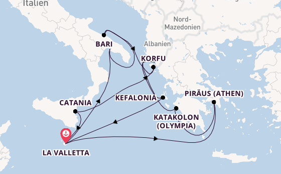 Mittelmeer ab La Valletta, Malta auf der Azura