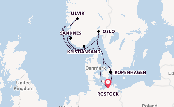 Noorwegen vanaf Rostock, Warnemünde, Duitsland met de MSC Magnifica