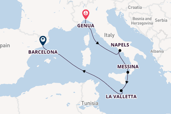 Westelijke Middellandse Zee vanaf Genua, Italië met de MSC Magnifica