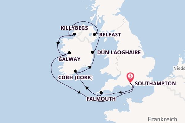Britische Inseln ab Southampton, Großbritannien auf der Caribbean Princess