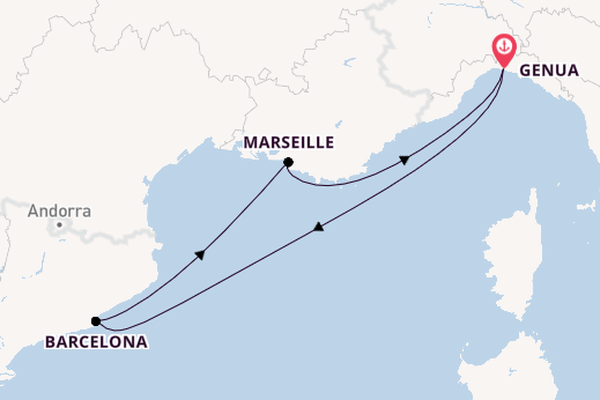 Westelijke Middellandse Zee vanaf Genua, Italië met de Costa Favolosa