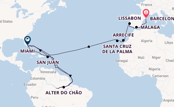 trans-Atlantisch vanaf Barcelona, Spanje met de Insignia