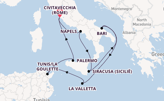 Westelijke Middellandse Zee vanaf Civitavecchia (Rome), Italië met de EXPLORA II