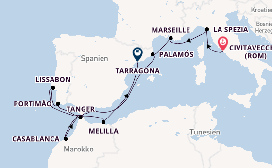 Mittelmeer ab Civitavecchia (Rom), Italien auf der Seven Seas Splendor