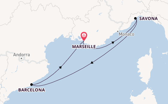 Western Mediterranean from Marseille, France with the Costa Favolosa