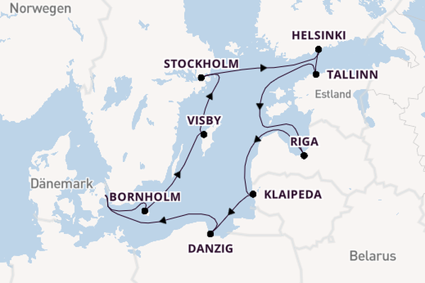 Ostsee ab Kopenhagen, Dänemark auf der Seabourn Quest