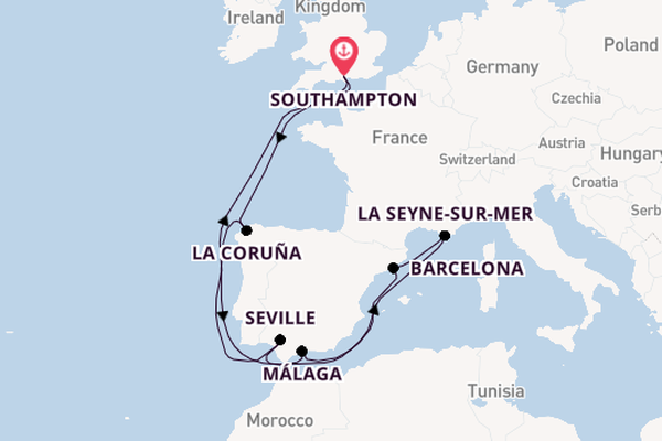 Western Mediterranean from Southampton, England with the Arvia