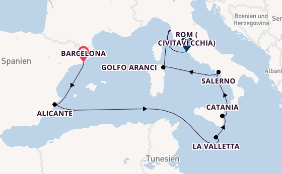 Westliches Mittelmeer ab Barcelona, Spanien auf der Seven Seas Grandeur