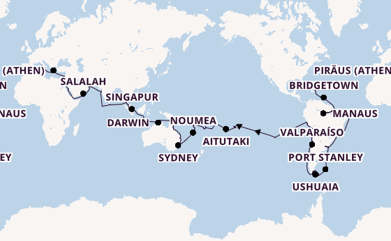 Weltreise ab Miami auf der Seven Seas Mariner