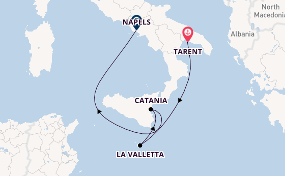 Westelijke Middellandse Zee vanaf Tarent, Italië met de Costa Serena