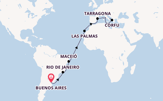 trans-Atlantisch vanaf Buenos Aires, Argentinië met de MSC Splendida