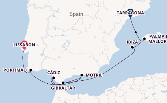 Westelijke Middellandse Zee vanaf Lissabon, Portugal met de Norwegian Dawn