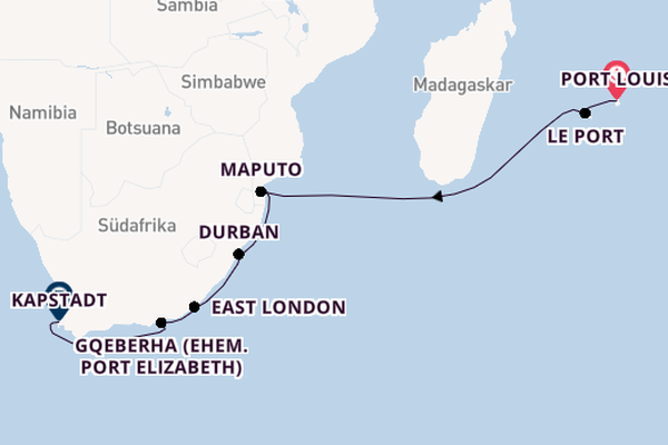 Südliches Afrika ab Port Louis, Mauritius auf AIDAblu