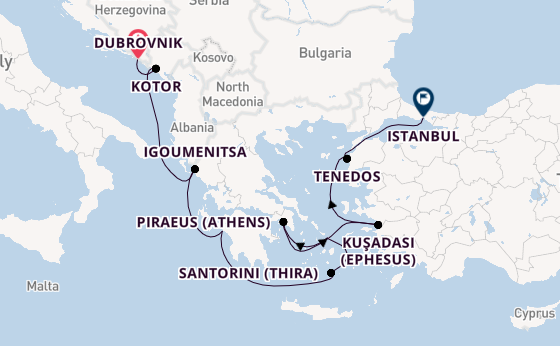 Eastern Mediterranean from Dubrovnik, Croatia with the Regatta