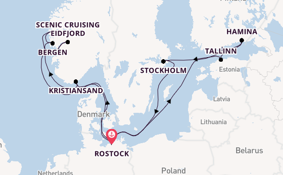 Noorwegen vanaf Rostock, Warnemünde, Duitsland met AIDAdiva