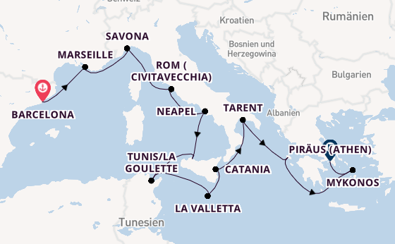 Mittelmeer ab Barcelona, Spanien auf der Costa Fascinosa