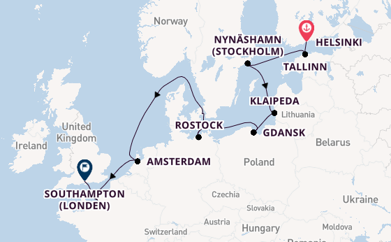 Engeland vanaf Helsinki, Finland met de Norwegian Prima