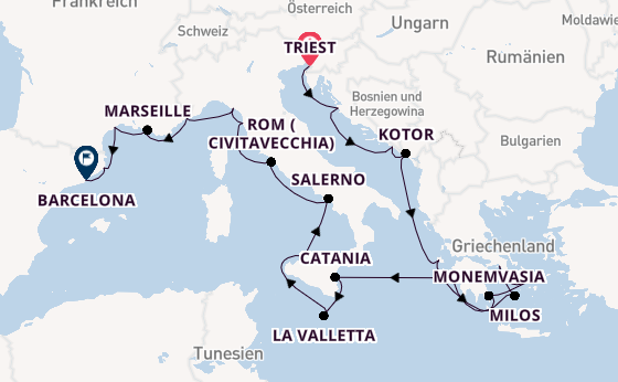 Mittelmeer ab Triest, Italien auf der Allura 