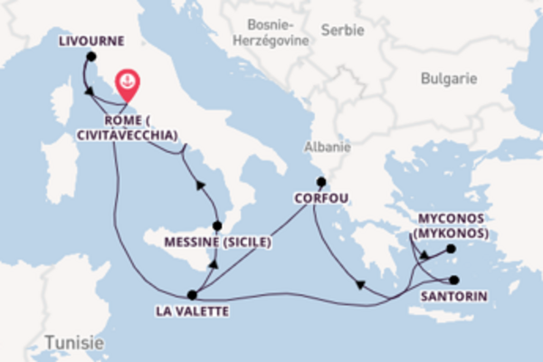 Myconos (Mykonos) depuis Rome (Civitavecchia) pour une croisière de 11 jours
