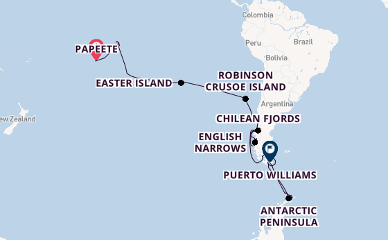 South America from Papeete, Tahiti, French Polynesia with the Silver Cloud