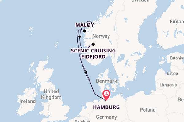 Noorwegen vanaf Hamburg, Duitsland met AIDAperla
