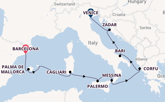 Western Mediterranean from Barcelona, Spain with the Sirena
