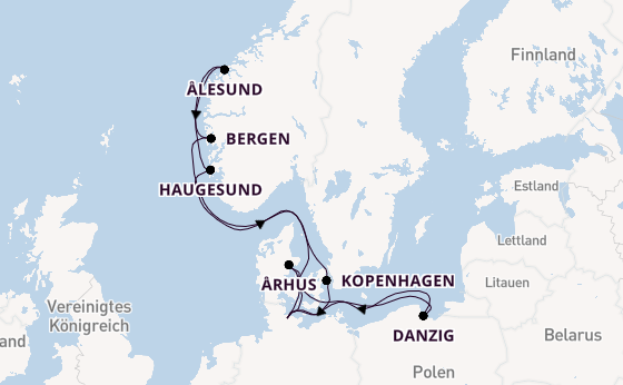 Norwegen ab Kiel, Deutschland auf der Mein Schiff Flow