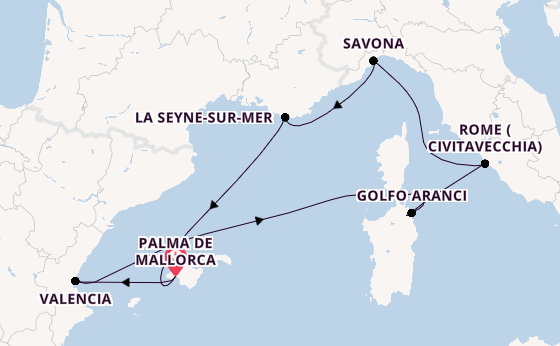Western Mediterranean from Palma de Mallorca, Spain with the Costa Pacifica