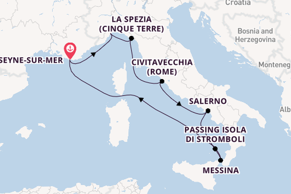 Westelijke Middellandse Zee vanaf La Seyne-sur-Mer, Frankrijk met de Costa Fascinosa