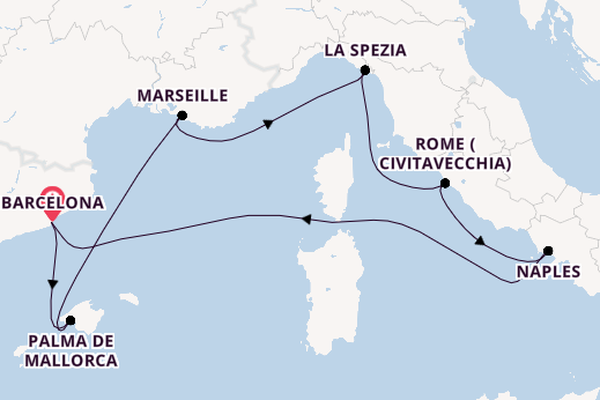 Western Mediterranean from Barcelona, Spain with the Legend of the Seas