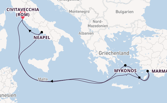 Mittelmeer ab Civitavecchia (Rom), Italien auf der MSC Divina