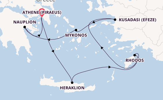 Oostelijke Middellandse Zee vanaf Athene (Piraeus), Griekenland met de Silver Nova