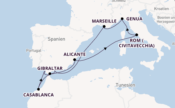 Westliches Mittelmeer ab Málaga, Spanien auf der MSC Sinfonia