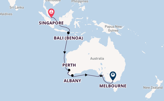Australië vanaf Singapore, Singapore met de Silver Moon