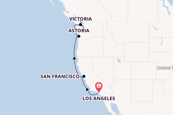 USA West Coast from Los Angeles, California, USA with the Crown Princess