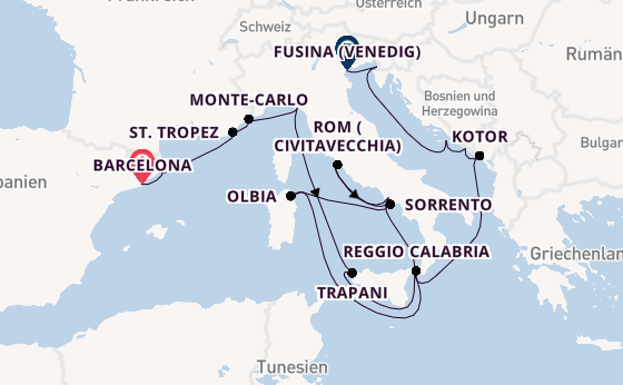 Westliches Mittelmeer ab Barcelona, Spanien auf der Seven Seas Grandeur
