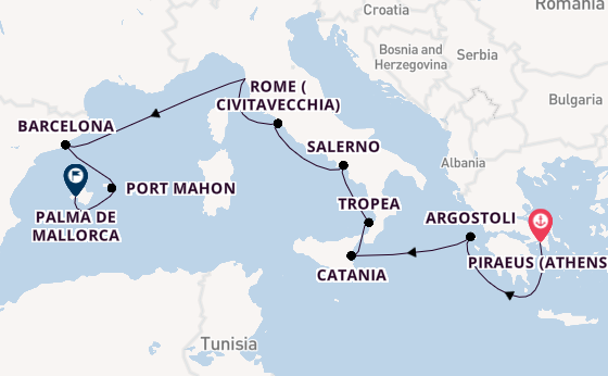 Western Mediterranean from Piraeus (Athens), Greece with the MS EUROPA 2