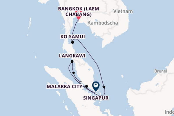 Südostasien ab Bangkok (Laem Chabang), Thailand auf der Explora III
