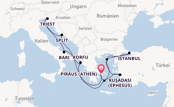 Mittelmeer ab Piräus (Athen), Griechenland auf der MSC Splendida