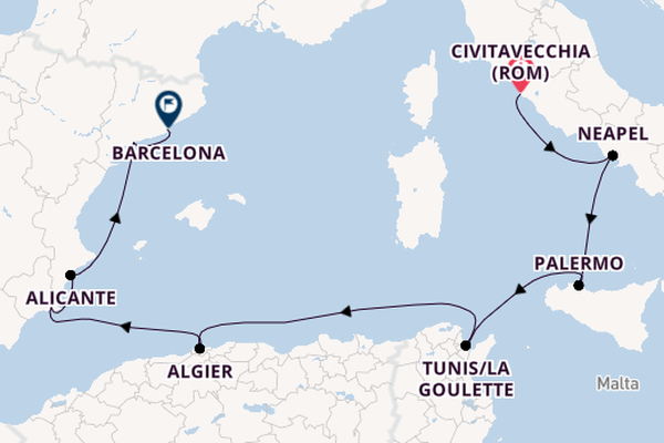 Westliches Mittelmeer ab Civitavecchia (Rom), Italien auf der EXPLORA II