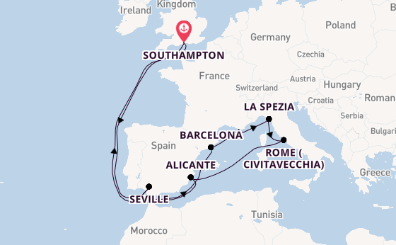 Western Mediterranean from Southampton, England with the Britannia 