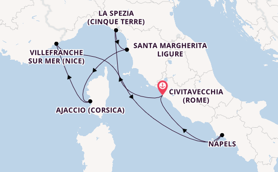 Westelijke Middellandse Zee vanaf Civitavecchia (Rome), Italië met de Celebrity Constellation
