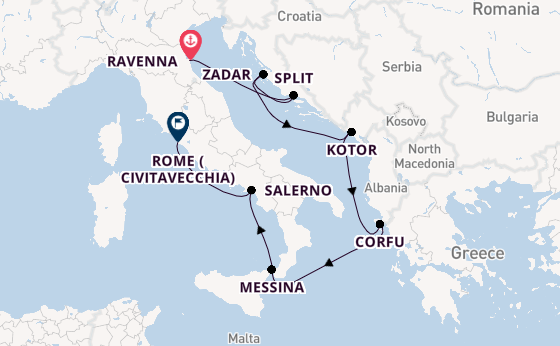 Mediterranean Sea from Ravenna, Italy with the Norwegian Gem