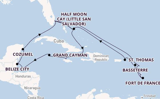Caribbean from Fort Lauderdale (Port Everglades), Florida, USA with the Eurodam