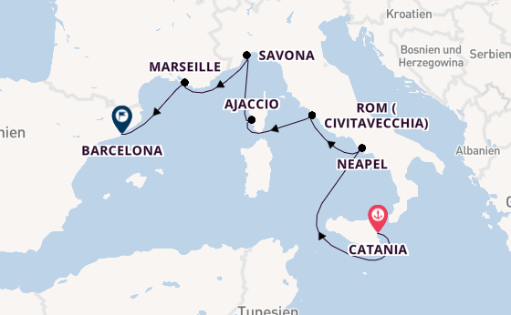 Westliches Mittelmeer ab Catania, Italien auf der Costa Serena