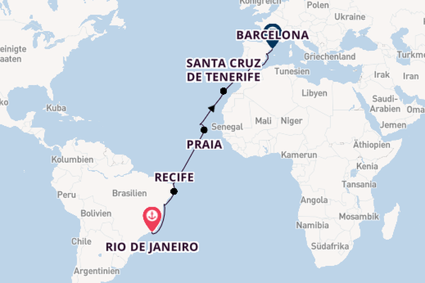 Transatlantik ab Rio de Janeiro, Brasilien auf der Seabourn Venture