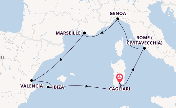 Western Mediterranean from Cagliari, Sardinia with the MSC Musica