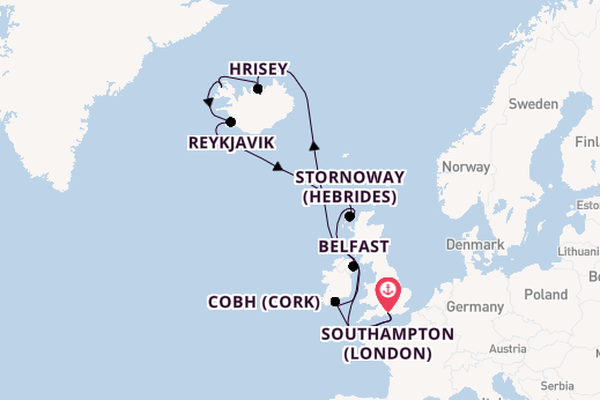 British Isles from Southampton, England with the Queen Anne